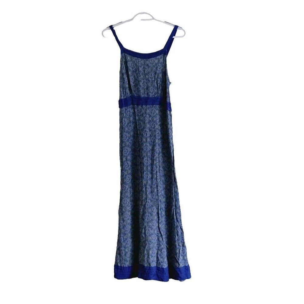 April Cornell Vintage Dress Blue Maxi Floral Cottagecore Size M
